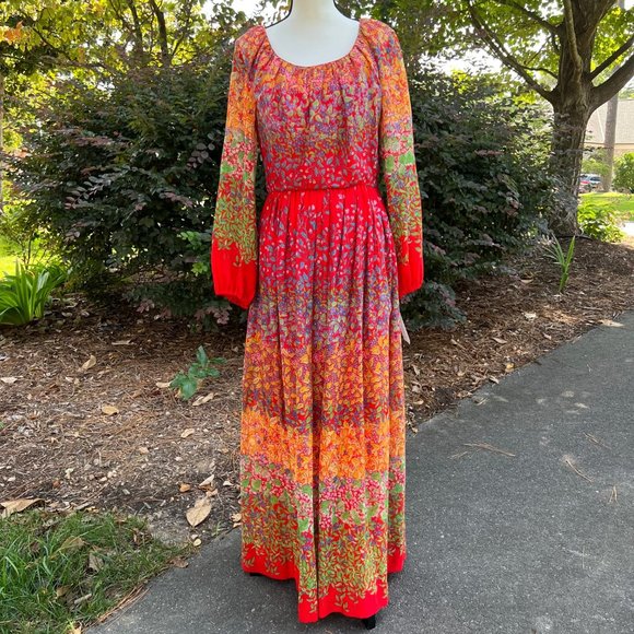 Vintage Lord & Taylor Floral Long Sleeve Maxi Dress - Picture 2 of 11